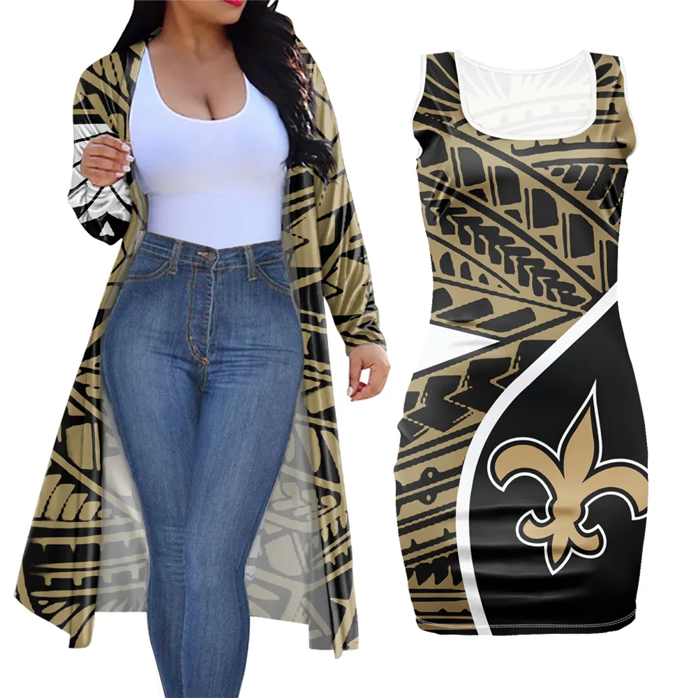 Cárdigan de diseño Tribal samoano polinesiano para mujer, Rebeca personalizada de equipo de fútbol americano NFL, Retro, con vestido, 2 piezas, nuevo