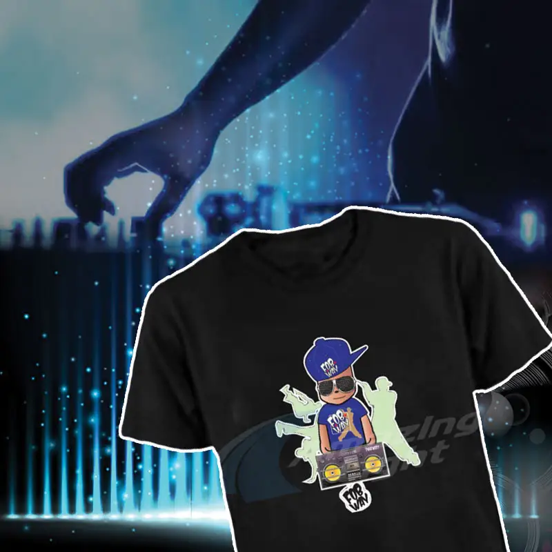 Camiseta iluminada led para disco, camiseta de pano brilhante com ativação de ritmo musical, flash el painel, para festa