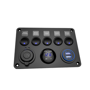 Factory Price Dual USB Socket Charger <strong>2</strong>.1A&amp;<strong>2</strong>.1A + LED Voltmeter + 12V Power Outlet + 5 Gang ON-OFF Toggle Switch Panel - Product Image 1