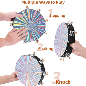 Tambourineハンドベル10インチハンドヘルド二重木列ジングル教会KTVと大人のパーティーダンス用