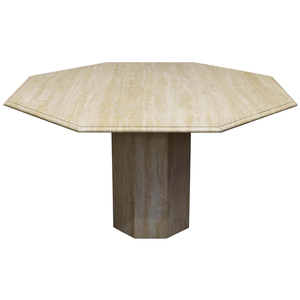 家具石材基座八角形石灰华顶咖啡餐桌定制六角形大理石桌子 - Product Image 1