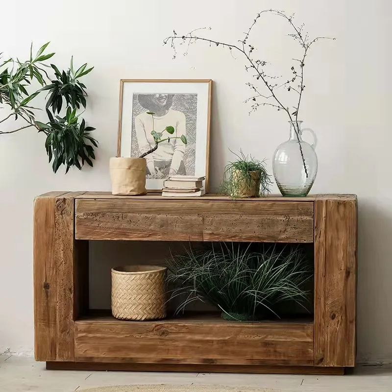 Mesa de consola de madera reciclada, Industrial y vintage, hecha a mano, con cajones