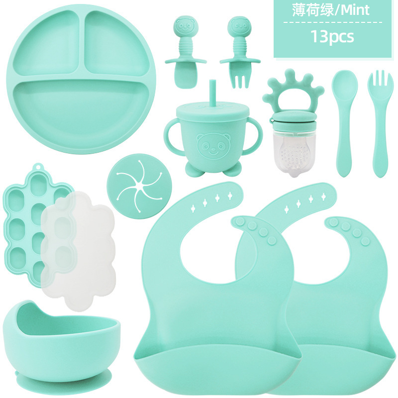 Vert menthe-2 bavoirs ronds petite ventouse bol ours tasse snack co