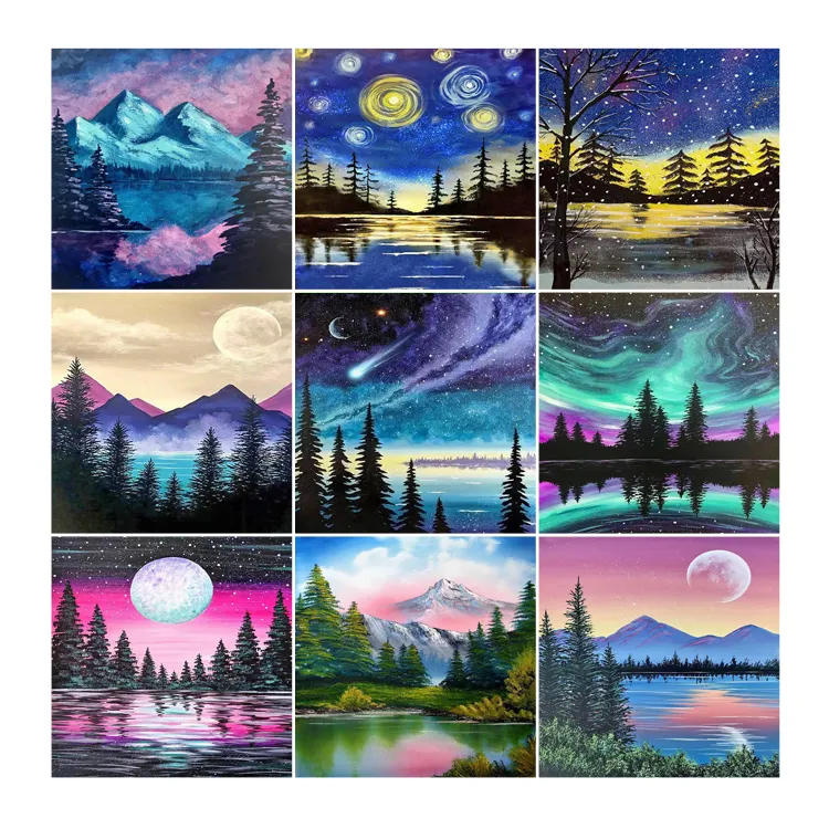 Lua Céu Estrelado Paisagem Diamante Pintura Broca Completa 5d Diy Rhinestone Imagem Canvas Diamante Pintura Arte Decoração Da Parede