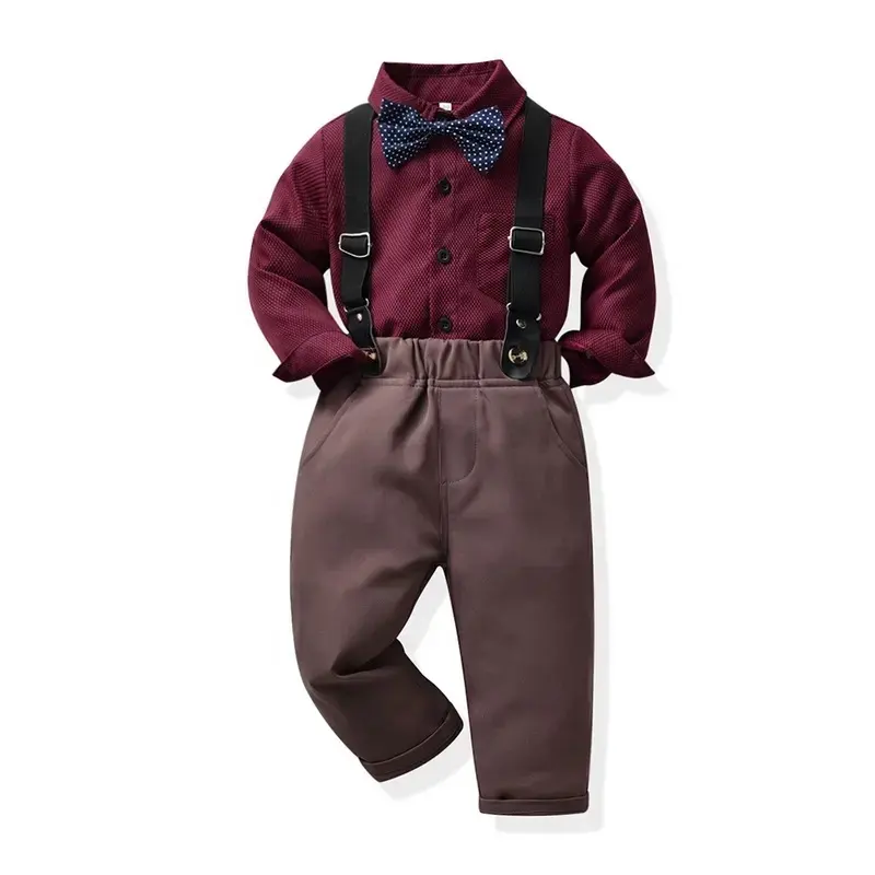 2024 Bebê recém-nascido Roupas Bow Tie Xadrez Camisa + Suspender Calças Criança Baby Boy Beret Outfit Set Aniversário Baby Boy Formal