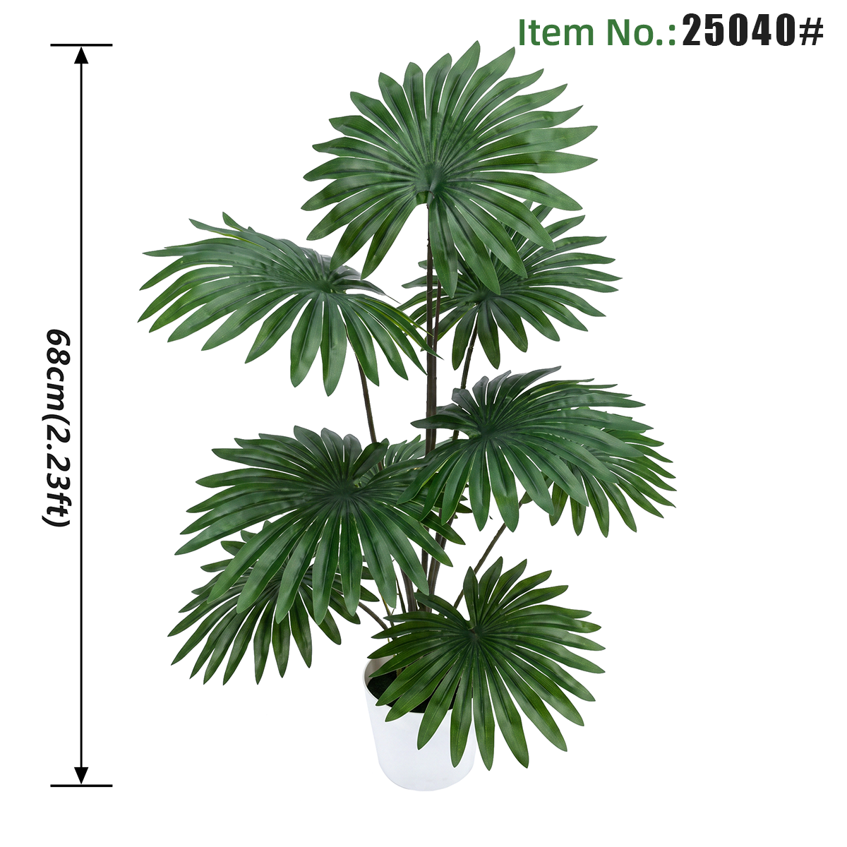 Plante artificielle en pot, palmier éventail vert, 68 cm