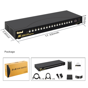 JideTech 16x1 HDMIKVMスイッチUSB3.0 HUB 4KHDMIスイッチャー4K60Hz解像度ラックマウントHDCPEDIDホットキーマウススイッチング - Product Image 5