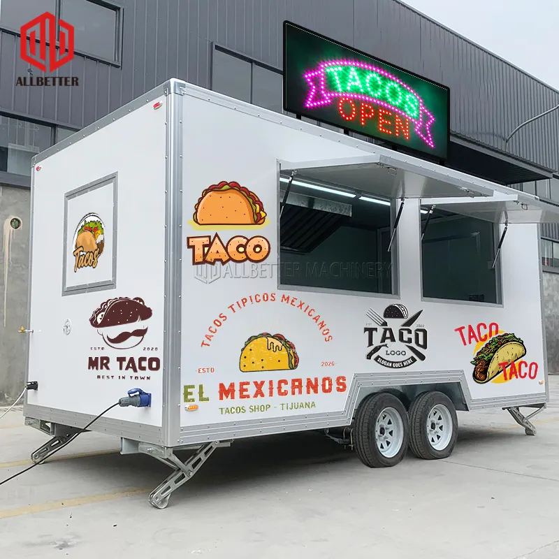 Custom Size Mobile Kitchen Fast Food Carrinhos Taco Truck Chicken Food Van Pizza Truck Concessão Carrinho De Reboque Bomba De Calor Personalizada