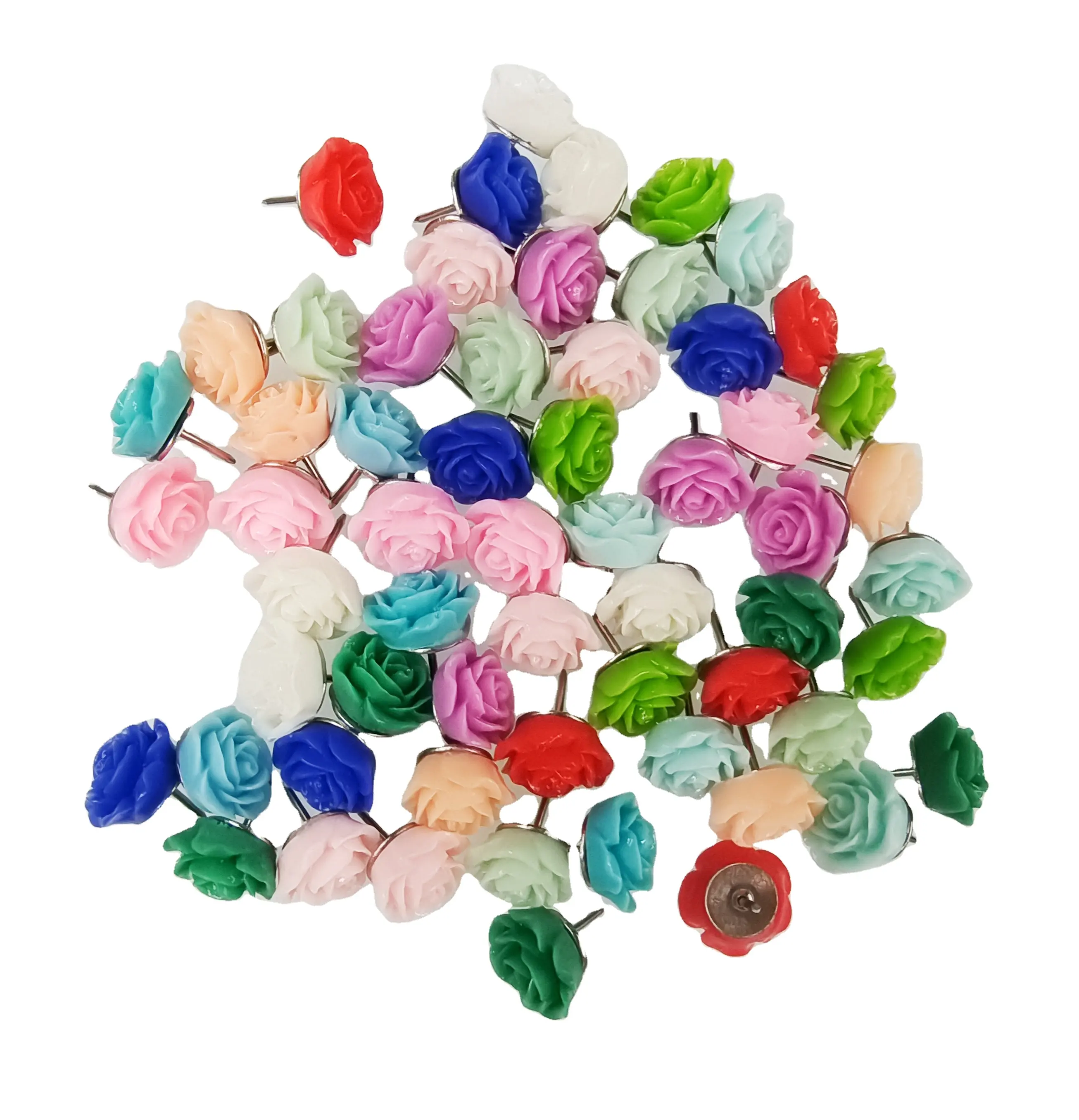 Alfileres de empuje de plástico coloridos, Pin de dibujo de tachuelas con cabeza de flores rosas para el hogar, la Oficina y la escuela, decorativos, venta al por mayor