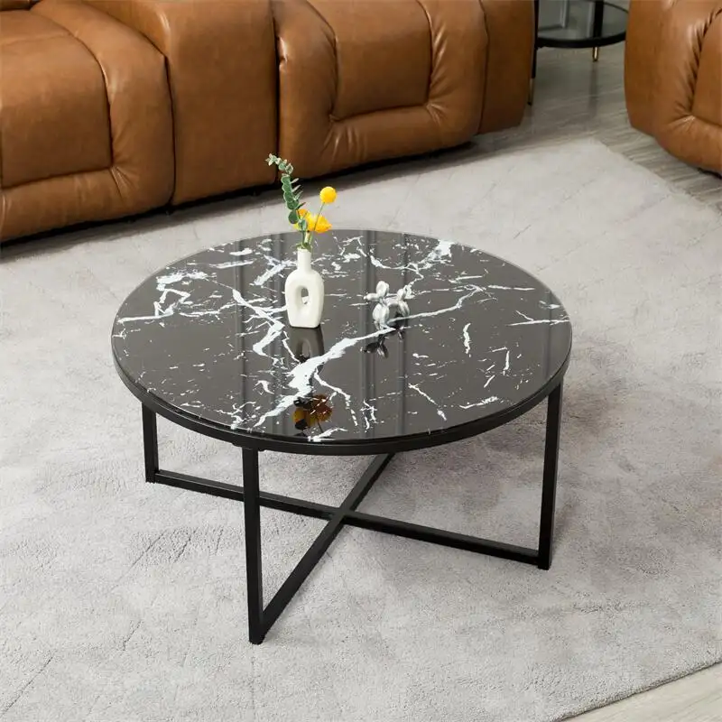 Mesa de centro com base de metal e pernas cruzadas, mesa de centro em vidro com ninho preto, decoração luxuosa, livros para mesa de centro, mesa de centro em vidro