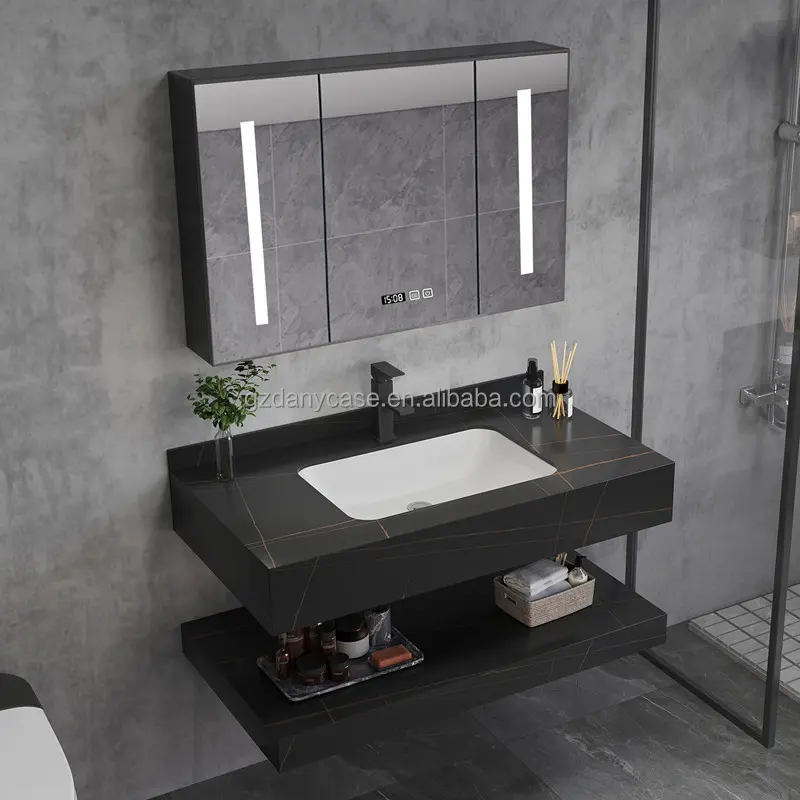 New OEM Service Sintered Stone Bath Vanity Countertop Basin Bathroom LED Mirror Storage Cabinets