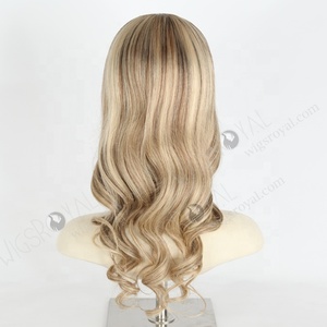 18英寸高品质金发和棕色高光丝绸顶人发假发，适合白人女性 - Product Image 5