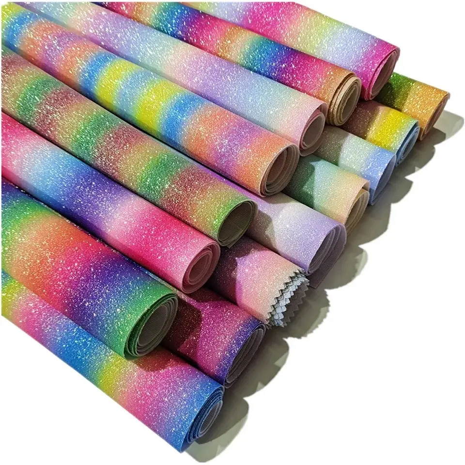 Hete Verkoop Regenboog Bedrukt Kleurrijke Glitter Lederen Stof Glitter Lakens Voor Oorbel Ambachten