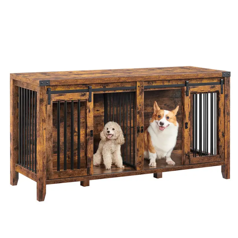 Large Dog Crate Furniture Heavy-Duty Indoor Pet House Dog Kennel with Divider Sliding Doors