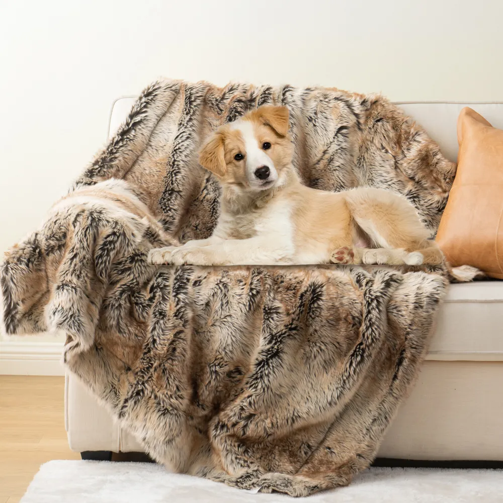 Grote Waterdichte Kalmerende Pluche Lange Nepbont En Fluwelen Hond Faux Bont Deken Wasbaar Pluche Gooi Luxe Huisdier Hond Deken Groothandel