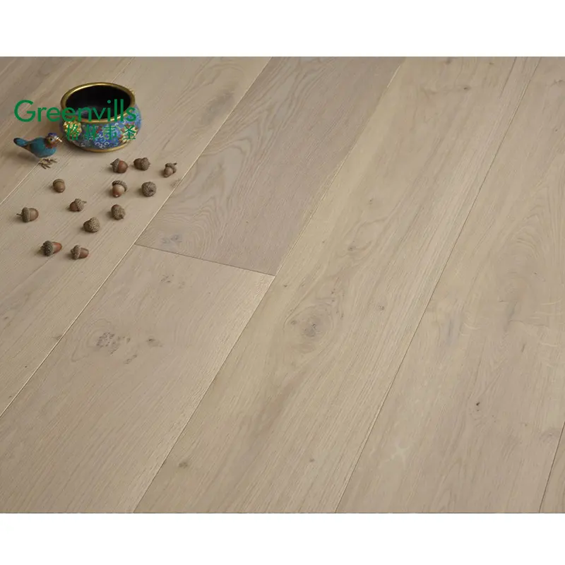Revêtement de sol en bois de chêne 2020, nouveau design moderne, couleur gris clair, poussière, plat large en bois