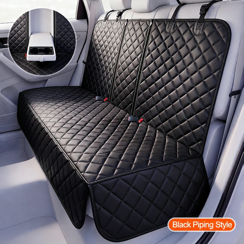 Double Zipper Thickened Rear Seat Cover - Black Piping