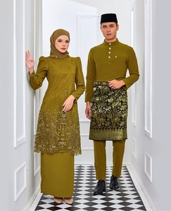 Malezya müslüman erkek Baju kuleft Melayu ipek gizli Zip sol tarafta modeli Baju kuembroidery nakış S Baju Raya