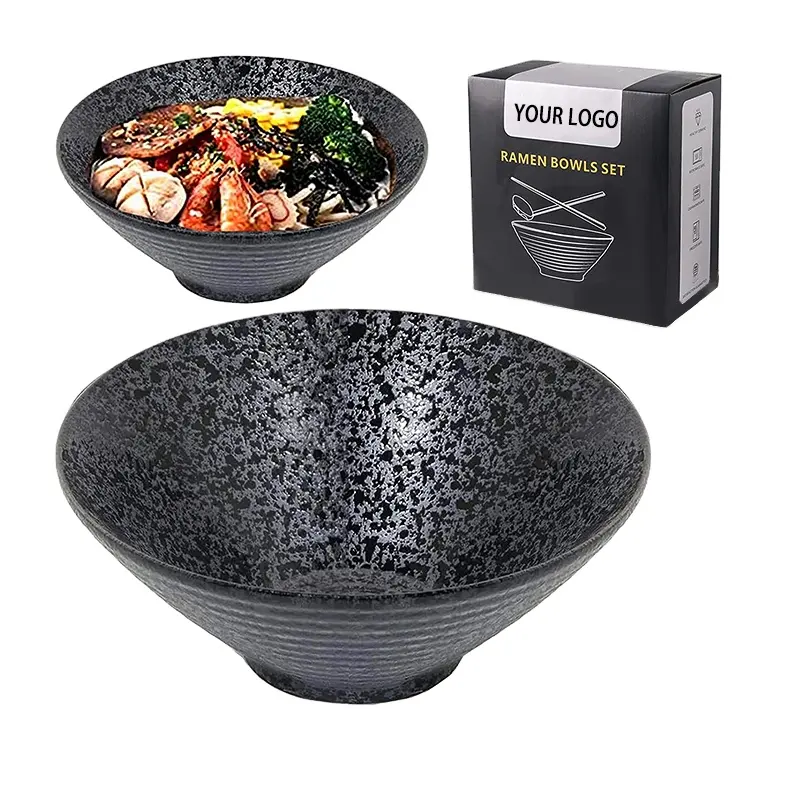 Harga pabrik kustom mangkuk penyaji sup keramik Jepang besar Set mangkuk mie Ramen dengan sumpit kosong dan sendok