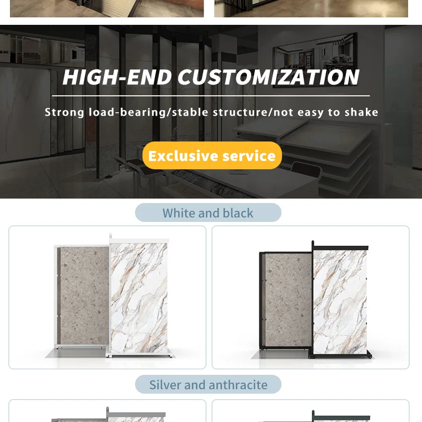 Showroom system floor-standing push-pull sliding metal tile sample granite marble quartz artificial stone display stand