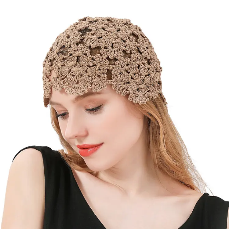 Cappelli F-2537 primavera estate in cotone traspirante all'uncinetto a mano cappelli da donna ragazze a maglia cappello rasta a fiori tessuti a mano cappelli per l'estate