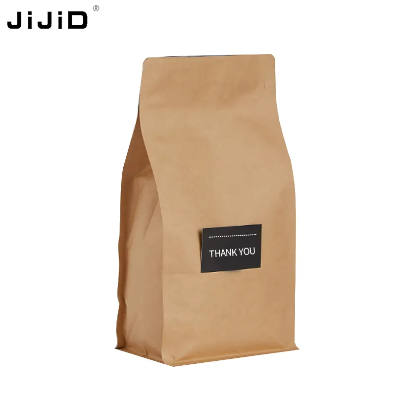 JiJiD ถุงใส่เมล็ดกาแฟออกแบบมีซิป,ถุงใส่เมล็ดกาแฟกระดาษคราฟท์พร้อมช่องใส่การ์ดออกแบบช่องใส่การ์ดได้ตามต้องการ