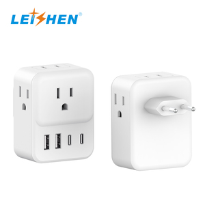 8合1 4路美国插座至英国/欧盟/美国Type-C插头旅行适配器，带双2USBA和2USB-C充电器，在英国/美国/欧盟市场紧凑使用
