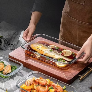 Thiết lập 3 sức đề kháng cực Borosilicate Lò nướng thủy tinh tấm hiện đại 4 kích cỡ bakeware cho nhà bếp ngoài trời cắm trại lò món ăn-hình bầu dục - Product Image 5
