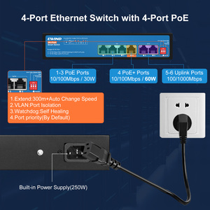 6 Port POE <strong>Switch</strong> IEEE 802.3AF/AT/BT, Industrial Ethernet <strong>Switch</strong>, 65W Power Over Ethernet 10/100M POE <strong>SWITCH</strong> - Product Image 3