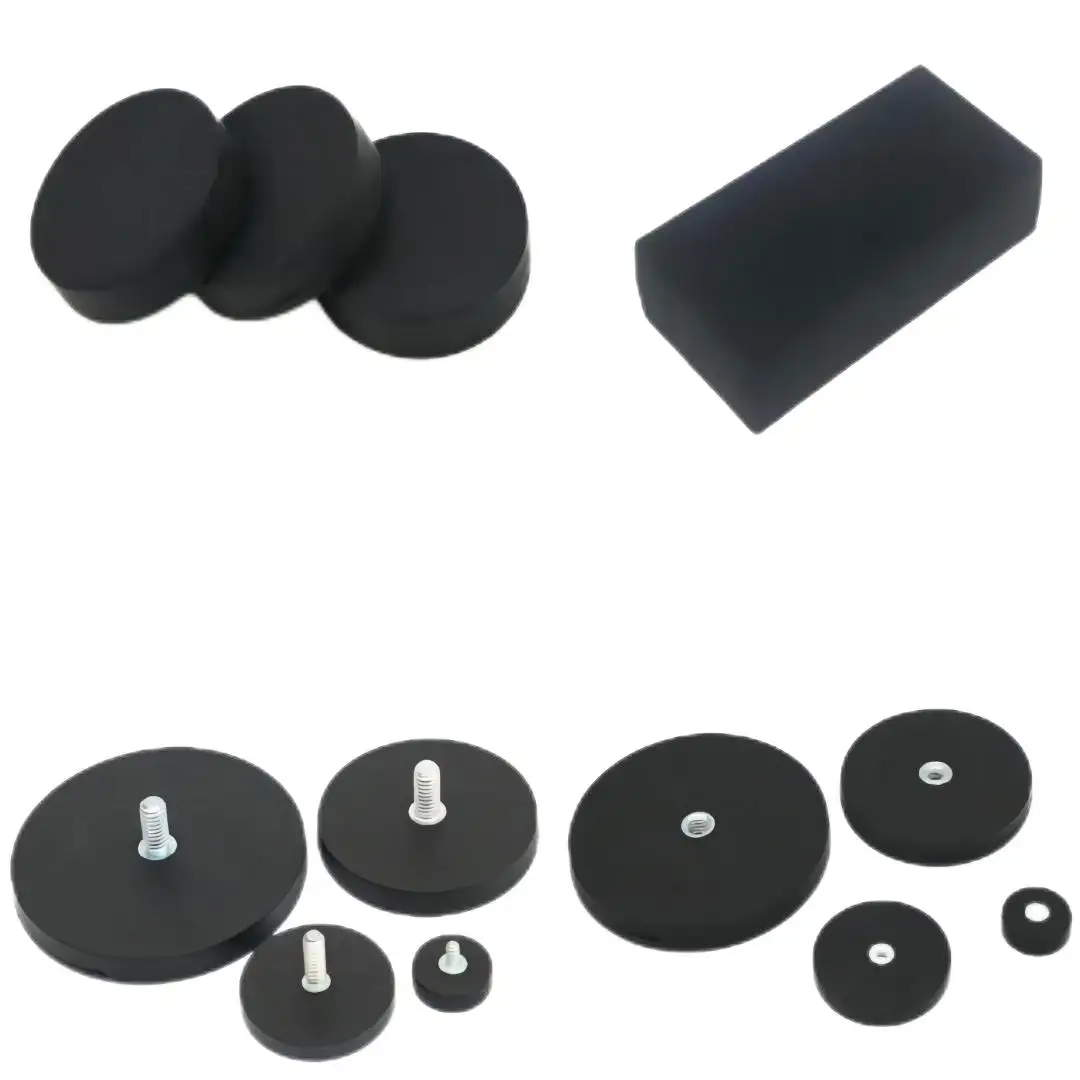 N52 강력한 자석 Ndfeb 홀더 라운드 블랙 영구 자석 방수 고무 코팅 냄비 자석 네오디뮴/베이스 용