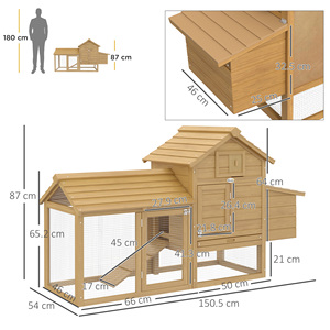 PawHutプレハブ木製チキンコープ2鶏用ランと巣付き陰毛150.5x54x87cm - Product Image 3