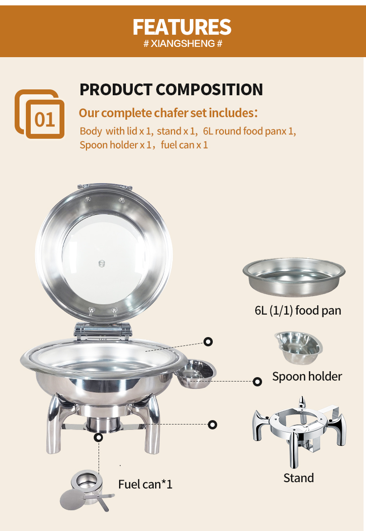 Glass chafing dish round shape Buffet Set Food Warmer Gold Commercial Round Chafing Dish