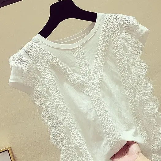 Blusa de algodón suave sin mangas para verano, Camisa lisa de encaje para mujer, 2021