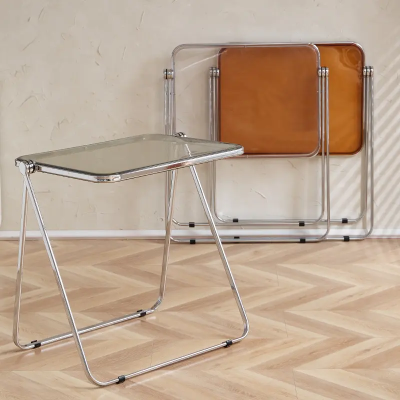 Mesa de jantar e cadeiras dobráveis de metal acrílico, conjunto moderno de plástico para sala de jantar e restaurante