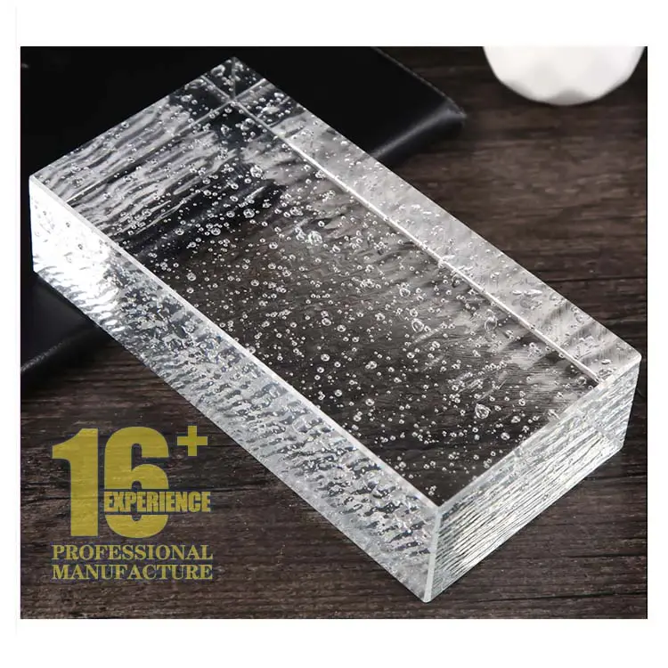 K9 mattone di cristallo trasparente bolla di vetro solido mattone di vetro Fine lucidato smussato increspato increspato mattoni di vetro da costruzione testurizzati