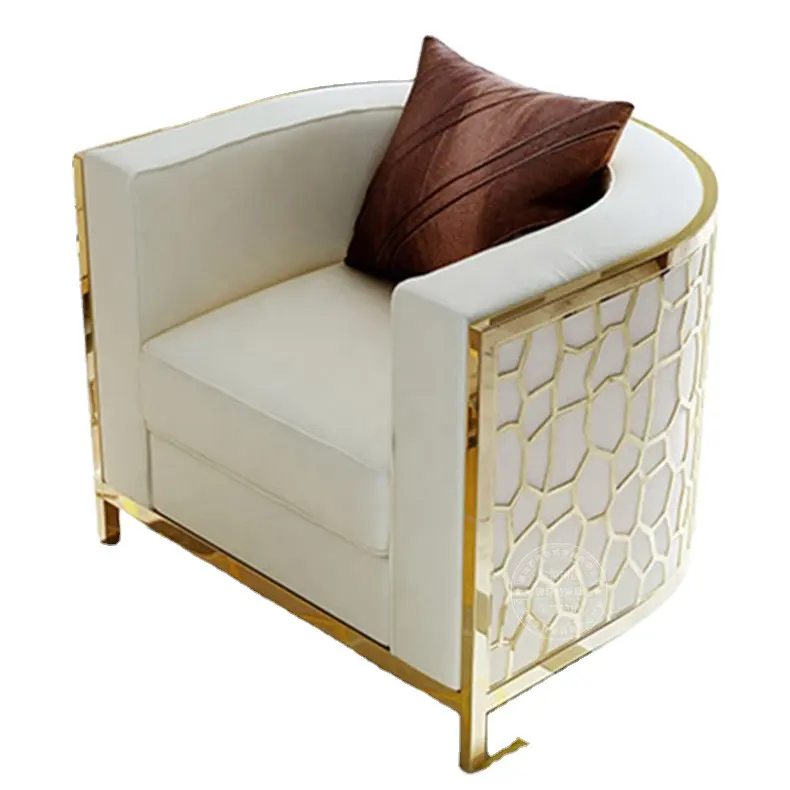 Combinación de sofá para sala de estar, patas chapadas en oro de hierro forjado, esponja de alta densidad hecha a medida, además de tela de cuero de terciopelo