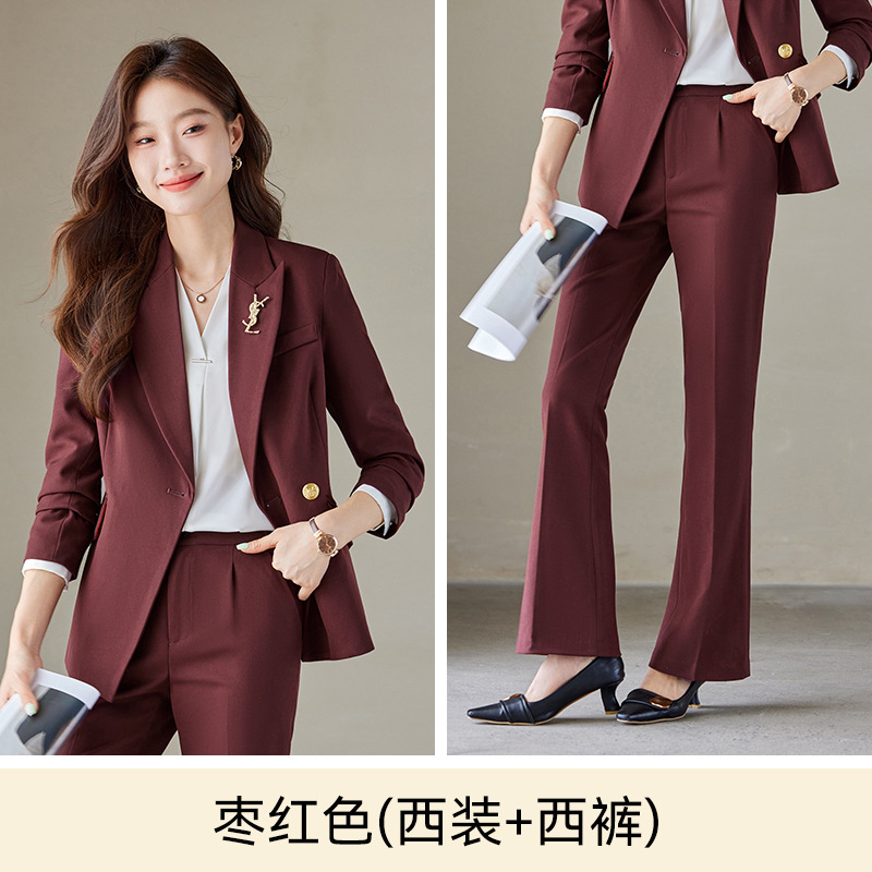 Maroon suit with slightly flared trousers