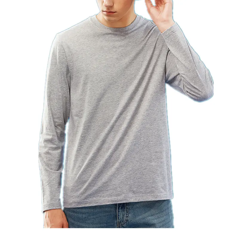 Vestidos informales de manga larga con cuello redondo para hombre, camisa blanca de manga larga para hombre, Camiseta de algodón orgánico 100%