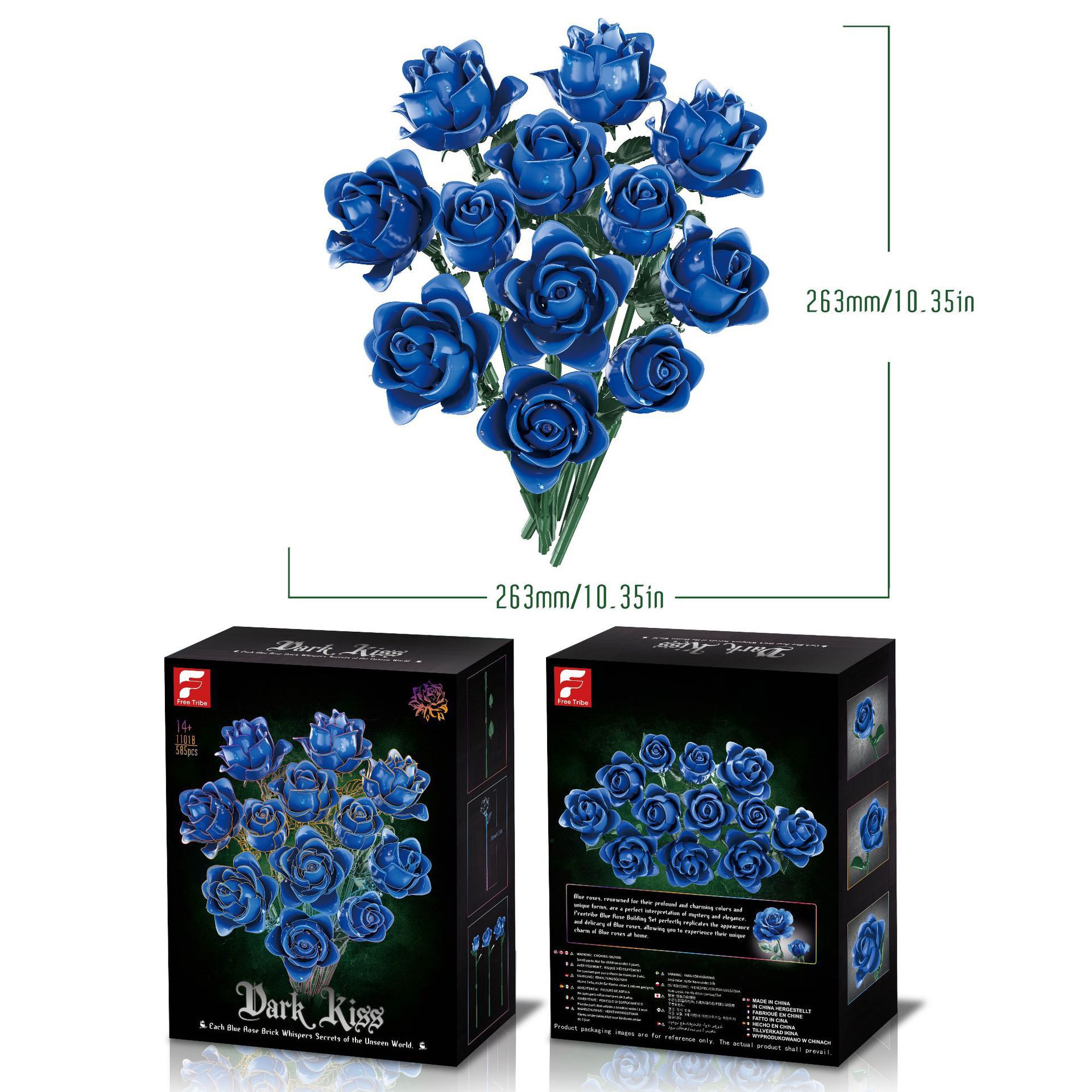 11018-rose bleue-800g-couleur en boîte