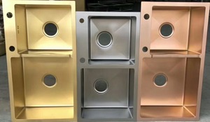 优质不锈钢30/70双碗带板手工厨房水槽 - Product Image 5