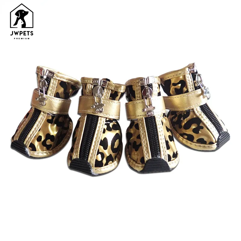 4 pz/set scarpe in pelle di leopardo oro Pet Dog PU stivale antiscivolo per cani di piccola taglia Teddy dog cat scarpe impermeabili stivaletti per cuccioli ZL353