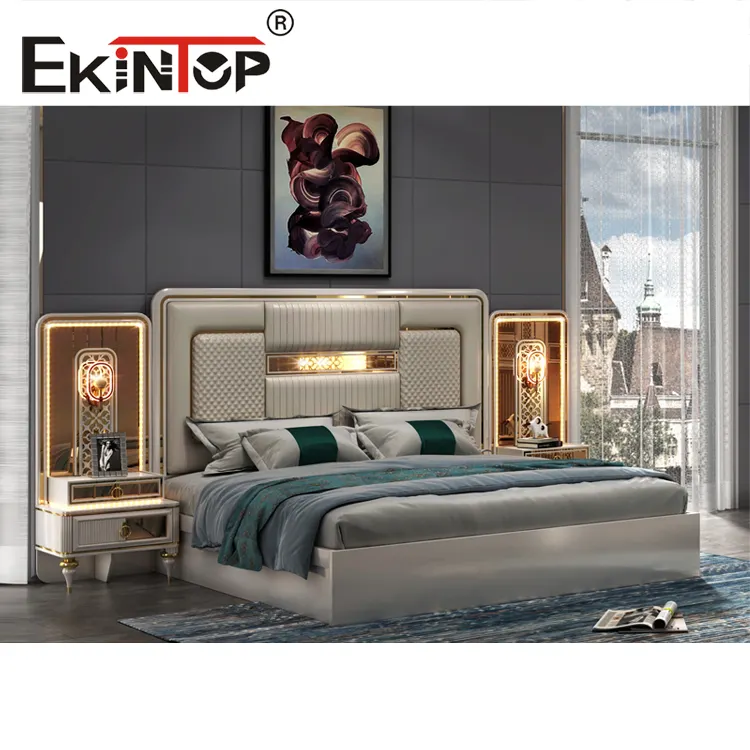 Ekintop nouveau design luxe king size chambre ensemble meubles lit en cuir 1.8 m lit double