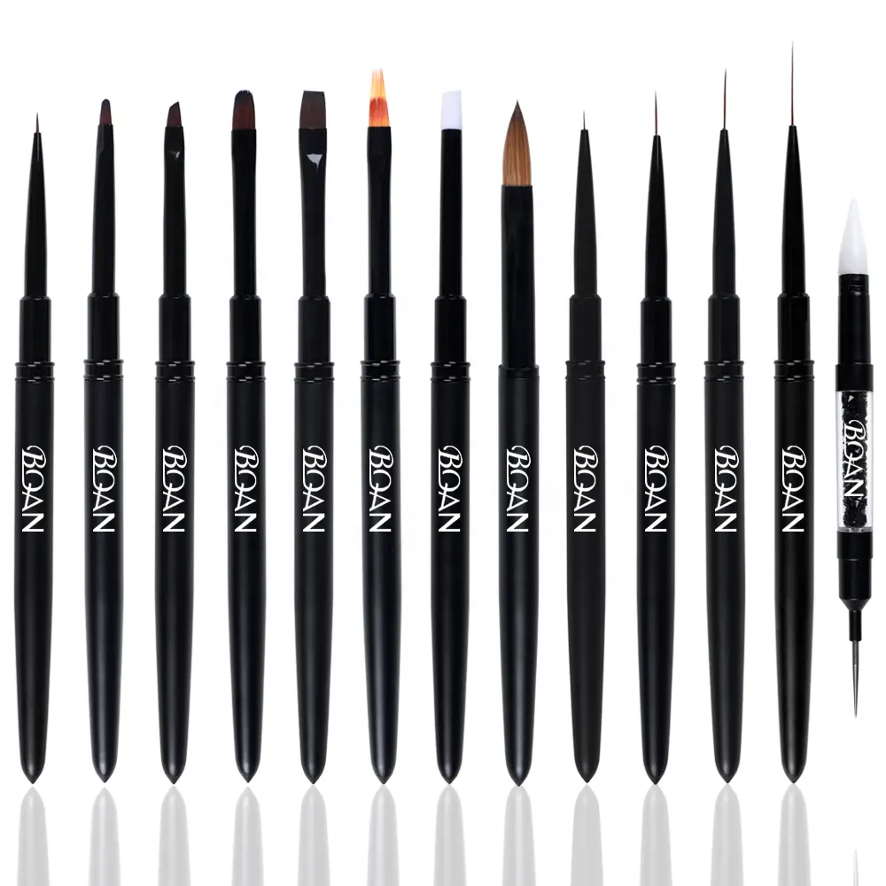 Tùy Chỉnh Tổng Hợp Nylon Matte Đen Kim Loại Matt Xử Lý Silicone Nghệ Thuật Chấm Móng Tay Brush Set Sơn UV Gel Liner Nail Brush