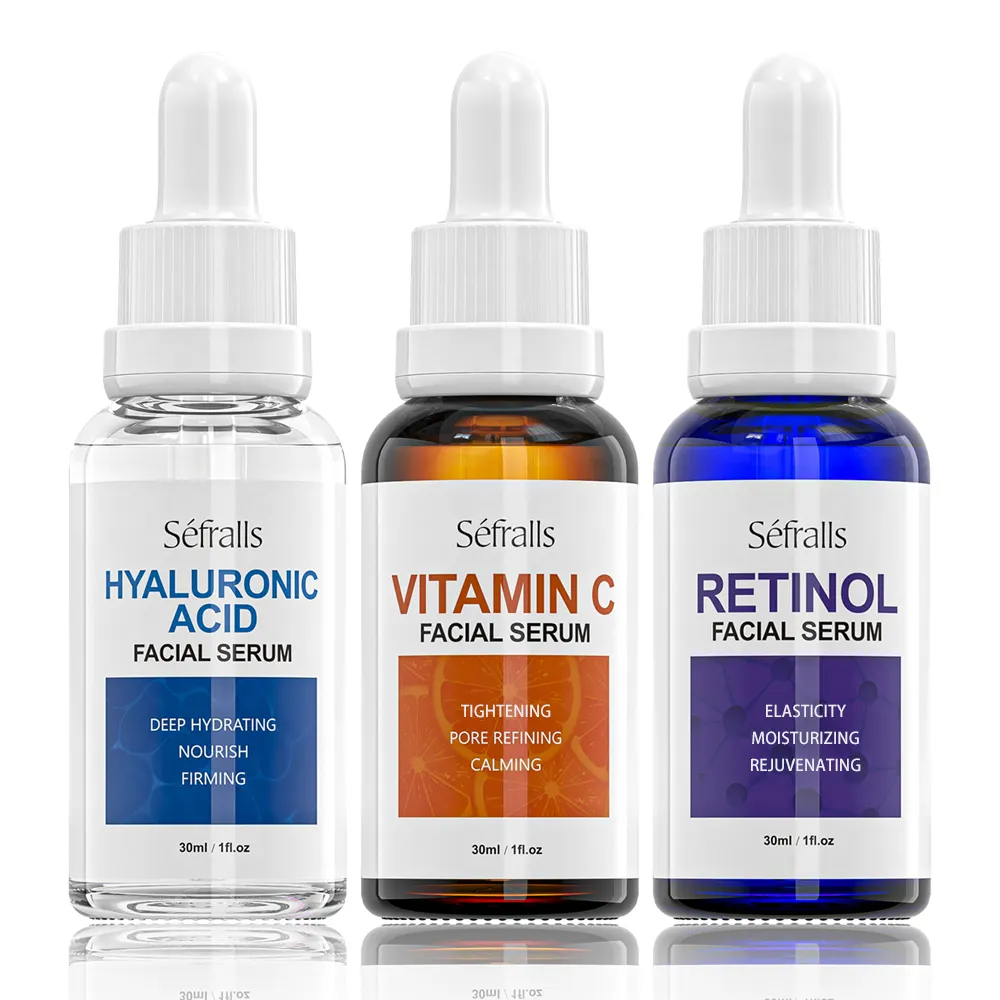 Juego de suero facial personalizado OEM ácido hialurónico retinol vitamina C hidratante nutritivo cuidado de la piel sueros faciales