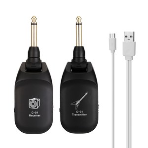 Sistema inalámbrico para guitarra eléctrica, transmisor y receptor con batería recargable integrada, UHF - Product Image 1