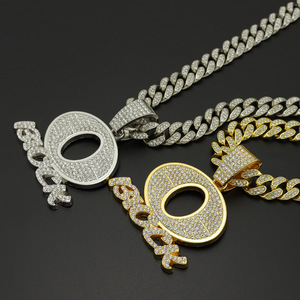 Hip Hop Oblock Letter Pendant Necklace Trendy Link <strong>Chain</strong> with Gold Plated Zinc Alloy Beads &amp; Diamond Butterfly Shape Gift - Product Image 3