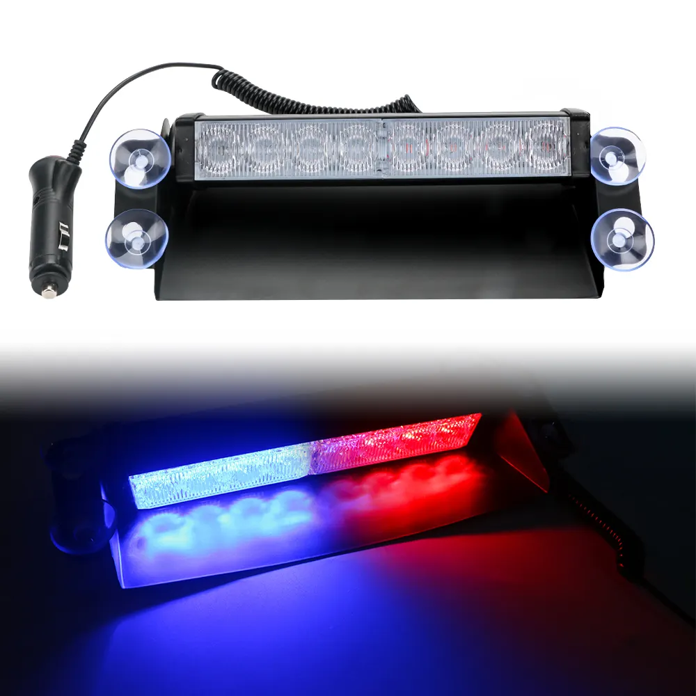 Luz de advertencia estroboscópica para salpicadero de coche, Flash Led rojo y azul, 8 Led, 16 modos de parpadeo, 12V, CC