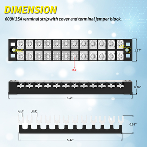 12 Way <strong>Busbar</strong> 600V PCB Terminals Wire Screw Stripe &amp; Ground Jumpers <strong>Dual</strong> Row Insulated Terminal Blocks Connector with Cover - Product Image 3