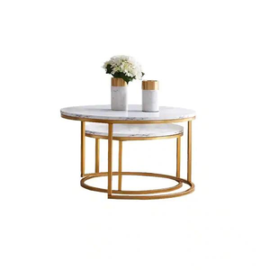 Modern Living Room <strong>Table</strong> Basse <strong>Set</strong> of 2 Nordic Luxury White Round Wooden <strong>MDF</strong> Kd Gold Metal Frame Nested Center Tea Coffee <strong>Table</strong> - Product Image 2