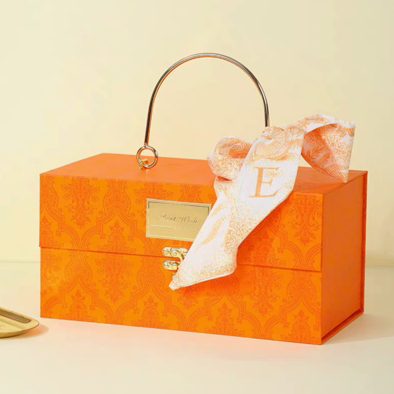 Orange gift box + Raffia + silk scarf